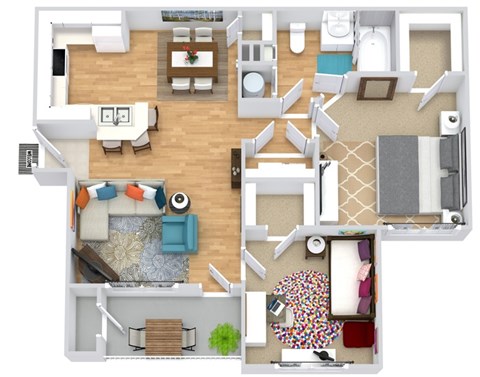 Floor plan for 2 beds, 1 bath, 864 sqft